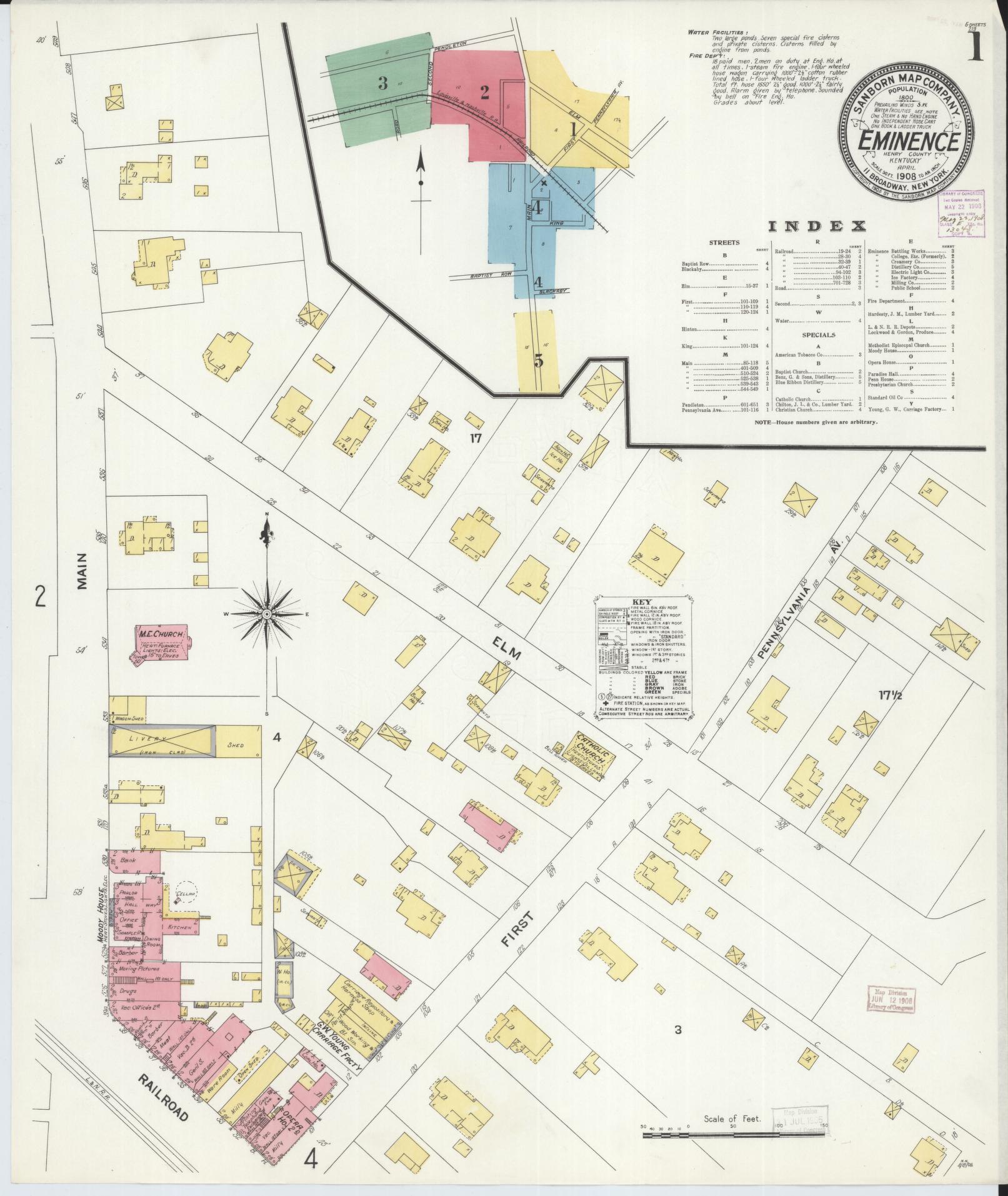 Sanborn Fire Insurance Map from Eminence, Henry County, Kentucky (1908), Sheet #0001 - Complete Map Set gallery image, historic Sanborn map, vintage wall art, Kentucky Kentucky