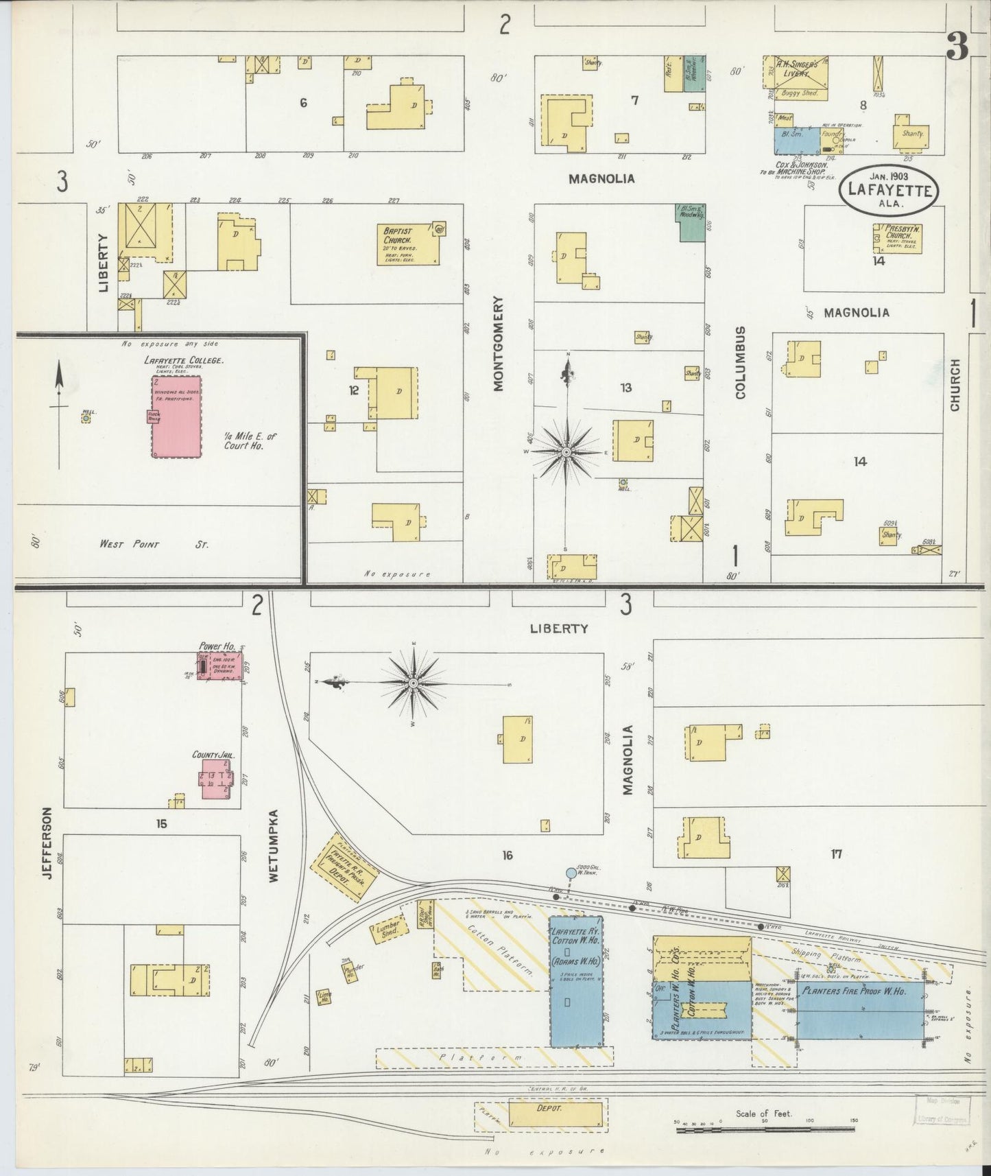 Sanborn Fire Insurance Map from Lafayette, Chambers County, Alabama (1903), Sheet #0003 - Complete Map Set gallery image, historic Sanborn map, vintage wall art, Alabama Alabama