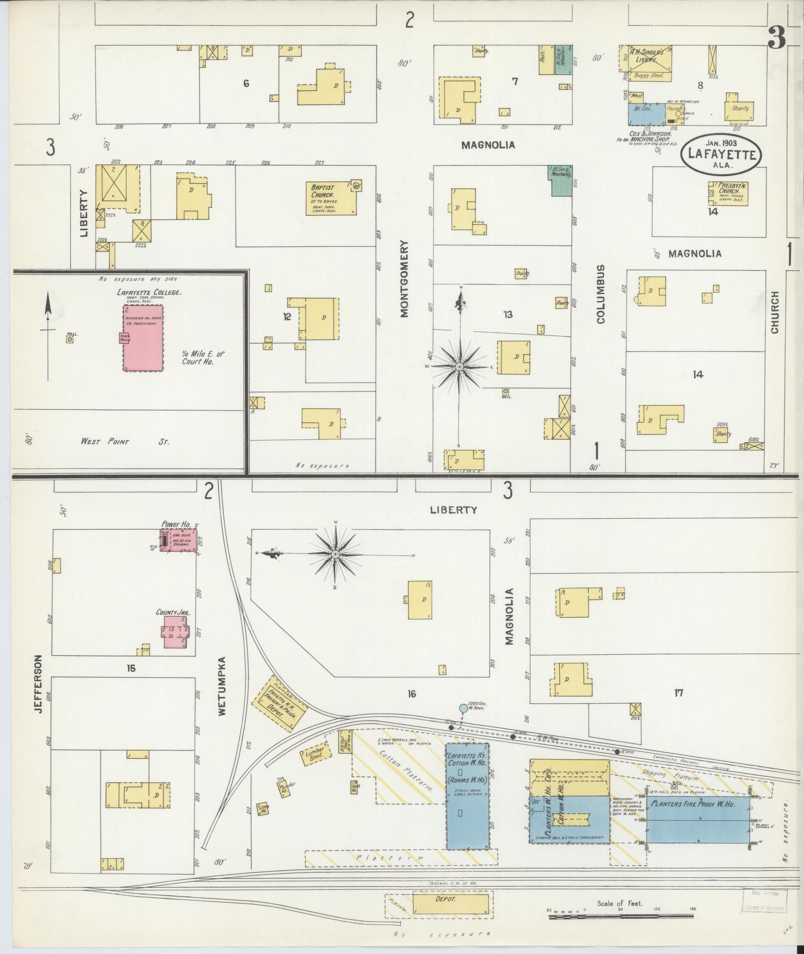 Sanborn Fire Insurance Map from Lafayette, Chambers County, Alabama (1903), Sheet #0003 - Complete Map Set gallery image, historic Sanborn map, vintage wall art, Alabama Alabama