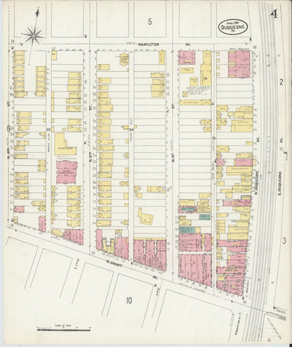 Sanborn Fire Insurance Map from Duquesne, Allegheny County, Pennsylvania (1907), Sheet #0004 - Historic Sanborn Fire Insurance Map Print, vintage old map wall art, antique decor, genealogy gift, Pennsylvania Pennsylvania map