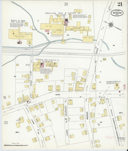 Sanborn Fire Insurance Map from Woburn, Middlesex County, Massachusetts (1910), Sheet #0021 - Historic Sanborn Fire Insurance Map Print, vintage old map wall art, antique decor, genealogy gift, Massachusetts Massachusetts map