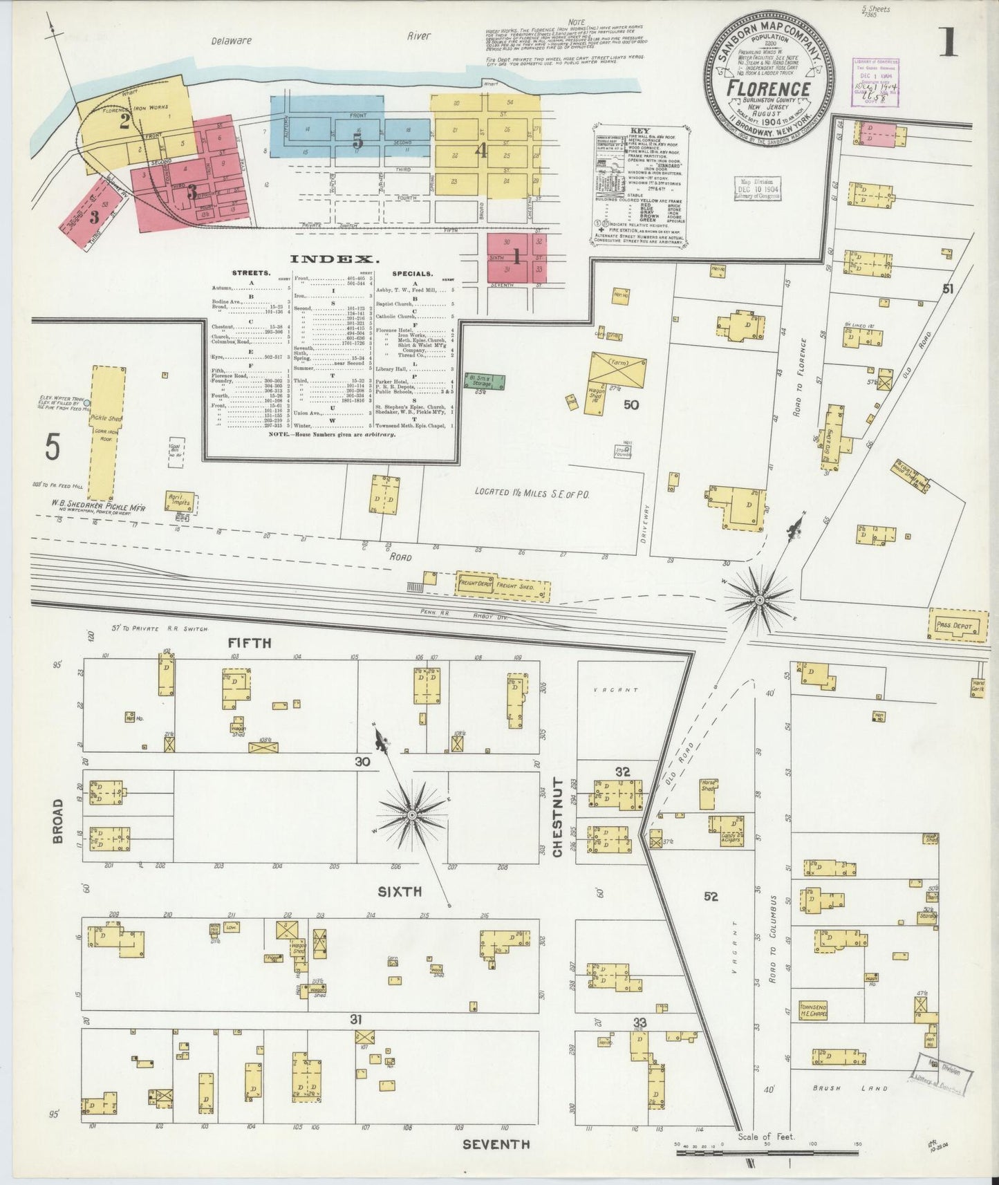 Sanborn Fire Insurance Map from Florence, Burlington County, New Jersey. (1904) – Historic Sanborn Fire Insurance Map Print