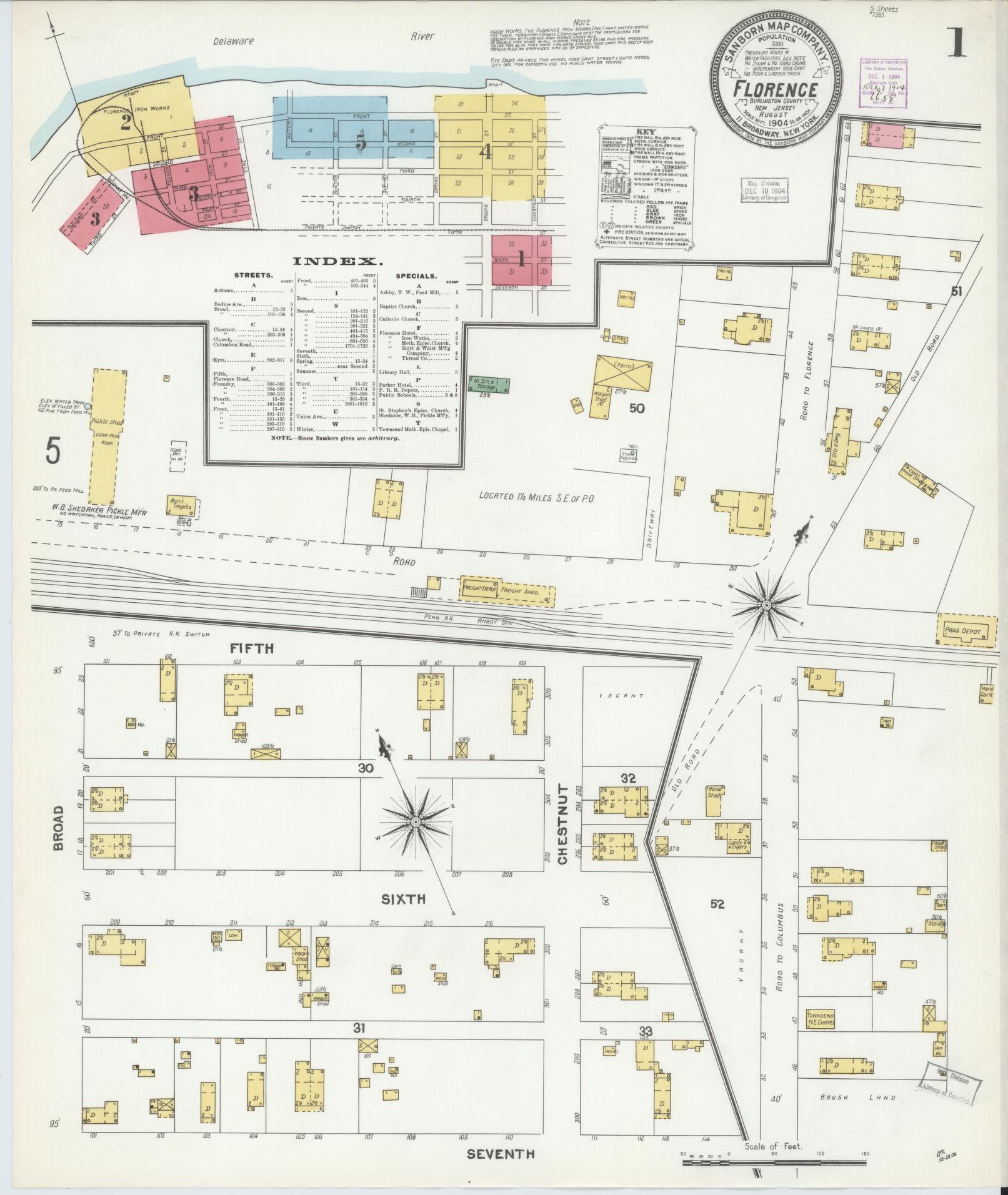 Sanborn Fire Insurance Map from Florence, Burlington County, New Jersey. (1904) – Historic Sanborn Fire Insurance Map Print