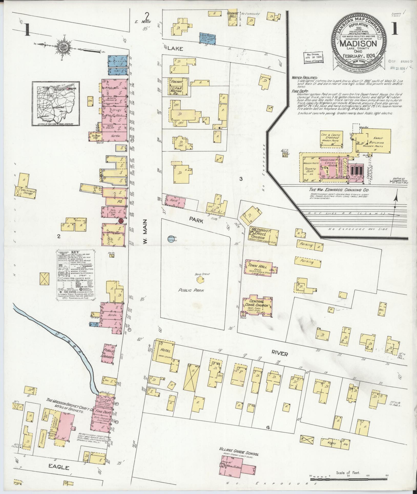 Sanborn Fire Insurance Map from Madison, Lake County, Ohio (1924), Sheet #0001 - Complete Map Set gallery image, historic Sanborn map, vintage wall art, Ohio Ohio