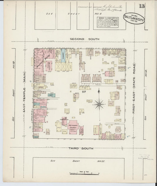 Sanborn Fire Insurance Map from Salt Lake City, Salt Lake County, Utah (1884), Sheet #0013 - Historic Sanborn Fire Insurance Map Print, vintage old map wall art, antique decor, genealogy gift, Utah Utah map