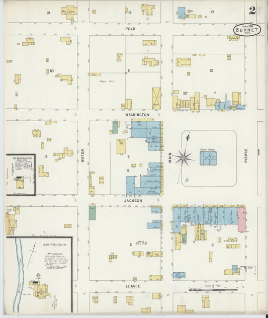 Sanborn Fire Insurance Map from Burnet, Burnet County, Texas (1896), Sheet #0002 - Historic Sanborn Fire Insurance Map Print, vintage old map wall art, antique decor, genealogy gift, Texas Texas map
