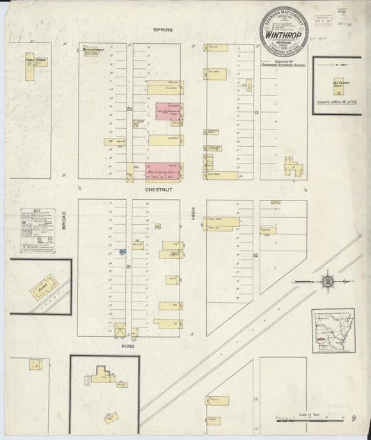 Sanborn Fire Insurance Map from Winthrop, Little River County, Arkansas (1913), Sheet #0001 - Historic Sanborn Fire Insurance Map Print, vintage old map wall art, antique decor, genealogy gift, Arkansas Arkansas map