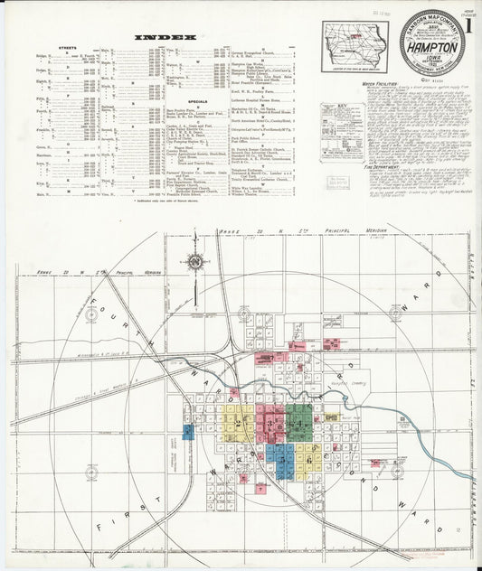 Sanborn Fire Insurance Map from Hampton, Franklin County, Iowa (1921), Sheet #0001 - Historic Sanborn Fire Insurance Map Print