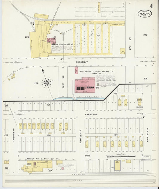 Sanborn Fire Insurance Map from Kenova, Wayne County, West Virginia (1909), Sheet #0004 - Historic Sanborn Fire Insurance Map Print, vintage old map wall art, antique decor, genealogy gift, West Virginia West Virginia map
