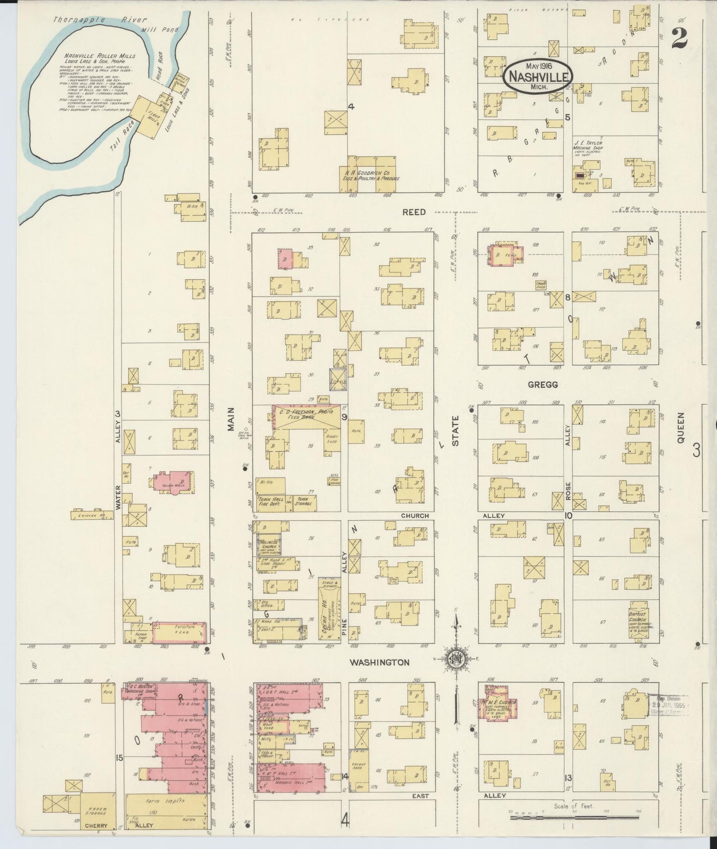 Sanborn Fire Insurance Map from Nashville, Barry County, Michigan (1916), Sheet #0002 - Complete Map Set gallery image, historic Sanborn map, vintage wall art, Michigan Michigan
