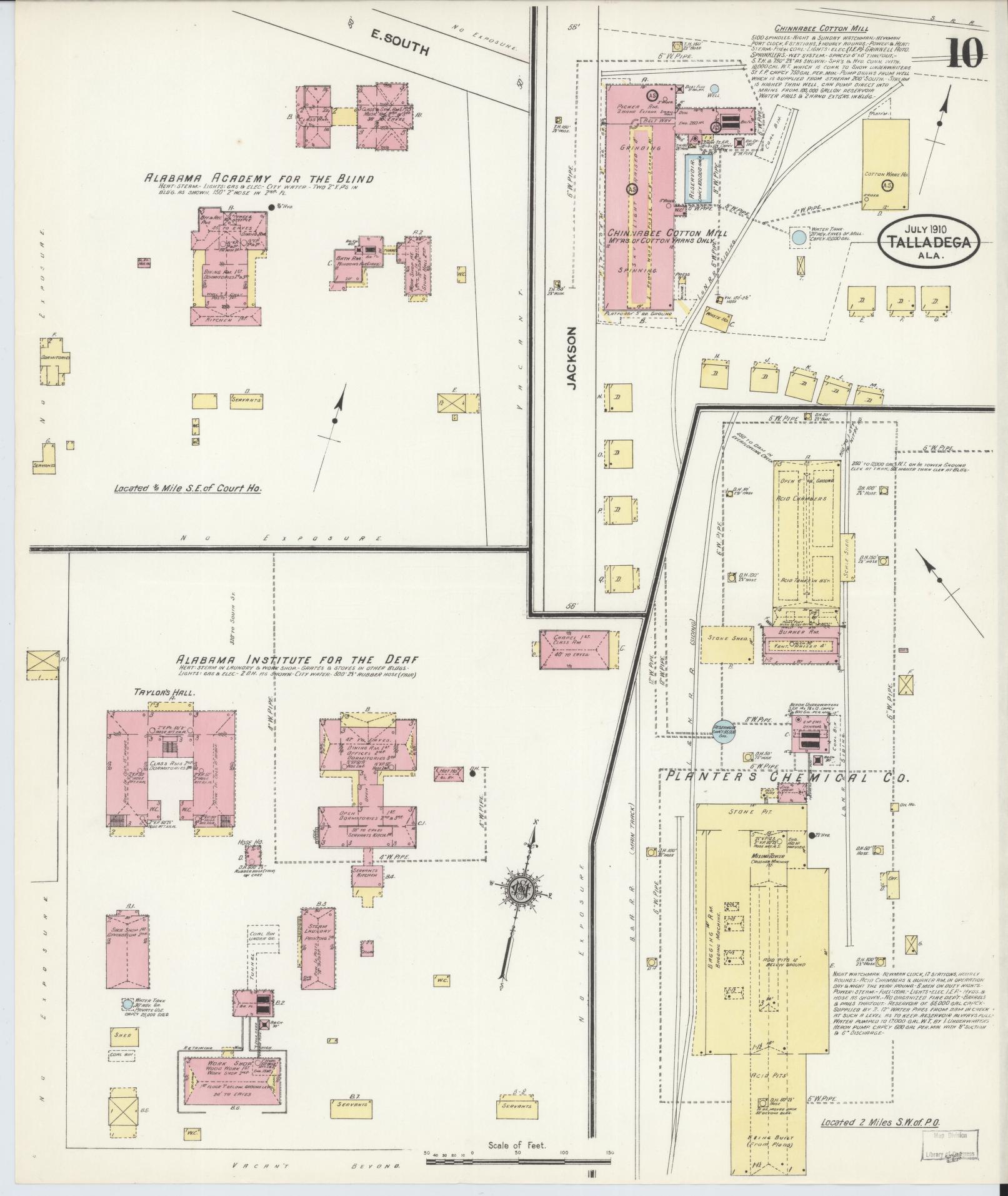 Sanborn Fire Insurance Map from Talladega, Talladega County, Alabama (1910), Sheet #0010 - Complete Map Set gallery image, historic Sanborn map, vintage wall art, Alabama Alabama