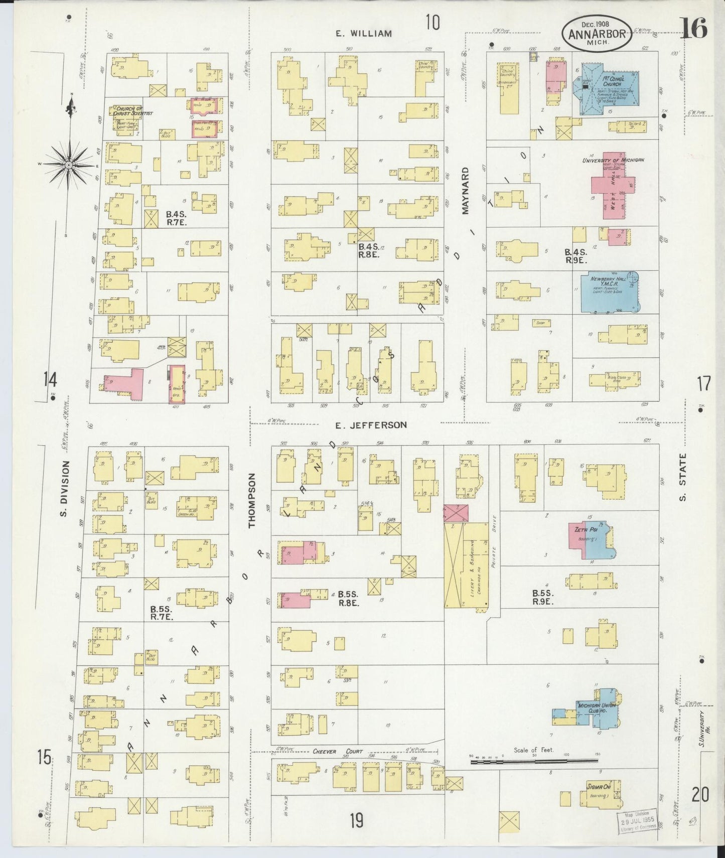 Sanborn Fire Insurance Map from Ann Arbor, Washtenaw County, Michigan (1908), Sheet #0016 - Historic Sanborn Fire Insurance Map Print, vintage old map wall art, antique decor, genealogy gift, Michigan Michigan map