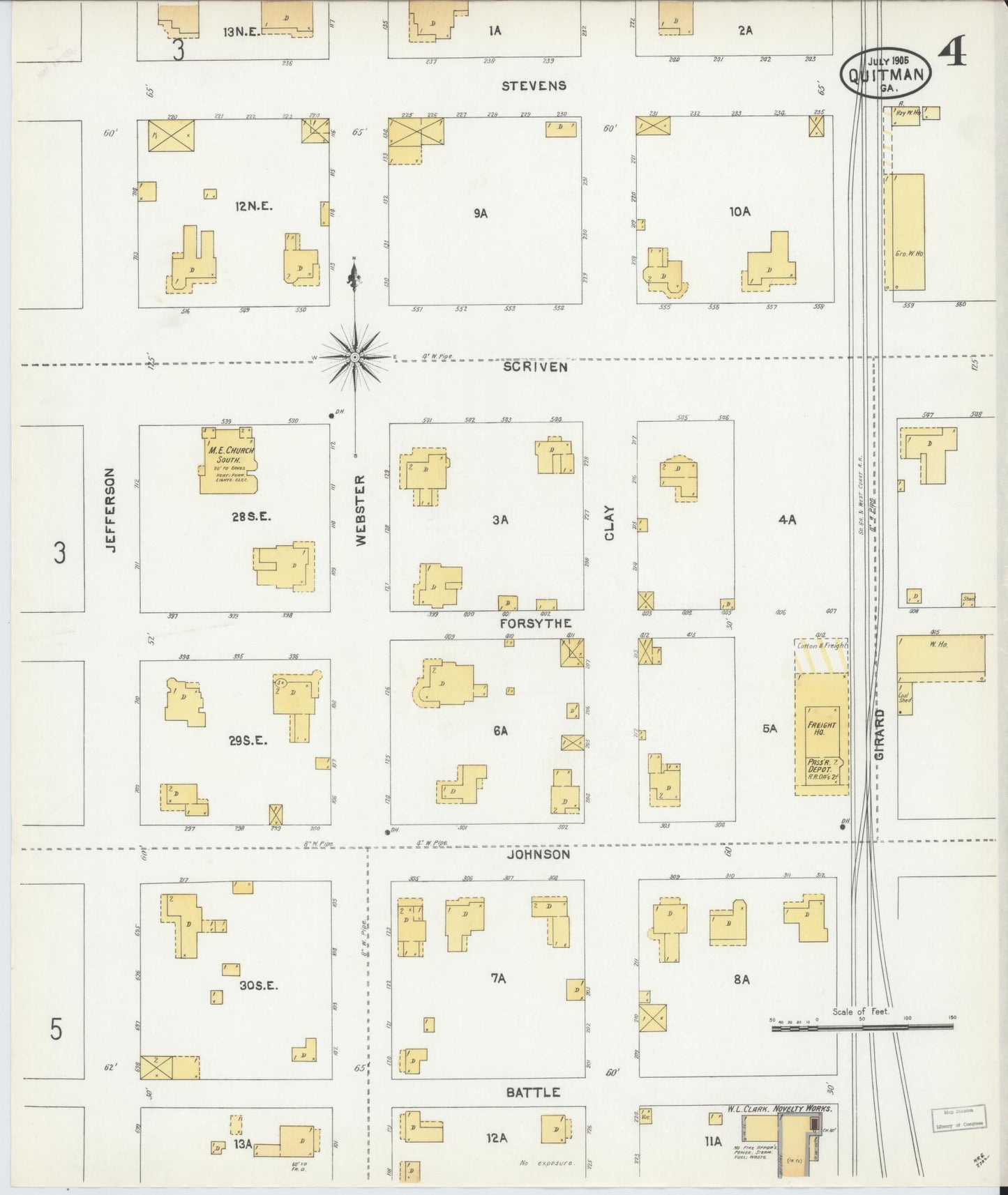 Sanborn Fire Insurance Map from Quitman, Brooks County, Georgia (1905), Sheet #0004 - Complete Map Set gallery image, historic Sanborn map, vintage wall art, Georgia Georgia