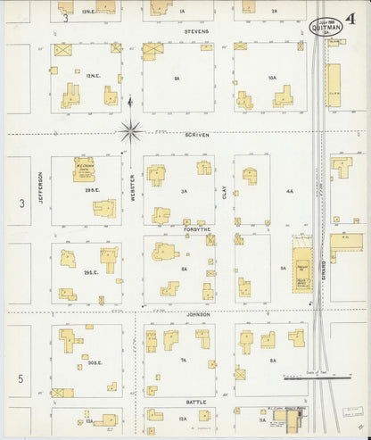 Sanborn Fire Insurance Map from Quitman, Brooks County, Georgia (1905), Sheet #0004 - Complete Map Set gallery image, historic Sanborn map, vintage wall art, Georgia Georgia