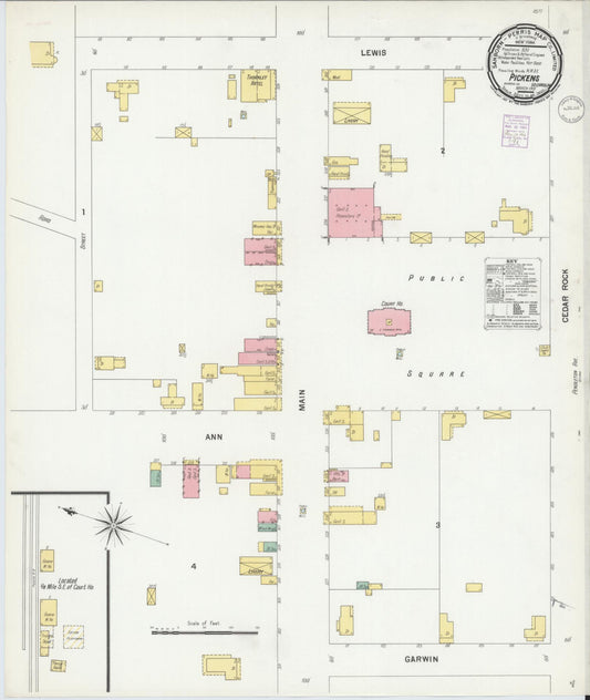 Sanborn Fire Insurance Map from Pickens, Pickens County, South Carolina (1901), Sheet #0001 - Historic Sanborn Fire Insurance Map Print, vintage old map wall art, antique decor, genealogy gift, South Carolina South Carolina map