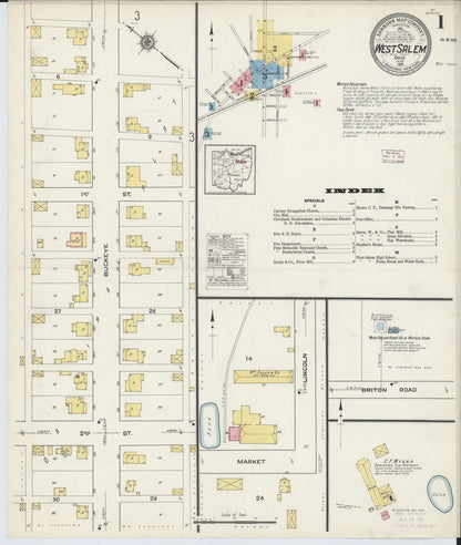 Sanborn Fire Insurance Map from West Salem, Wayne County, Ohio (1915), Sheet #0001 - Historic Sanborn Fire Insurance Map Print, vintage old map wall art, antique decor, genealogy gift, Ohio Ohio map