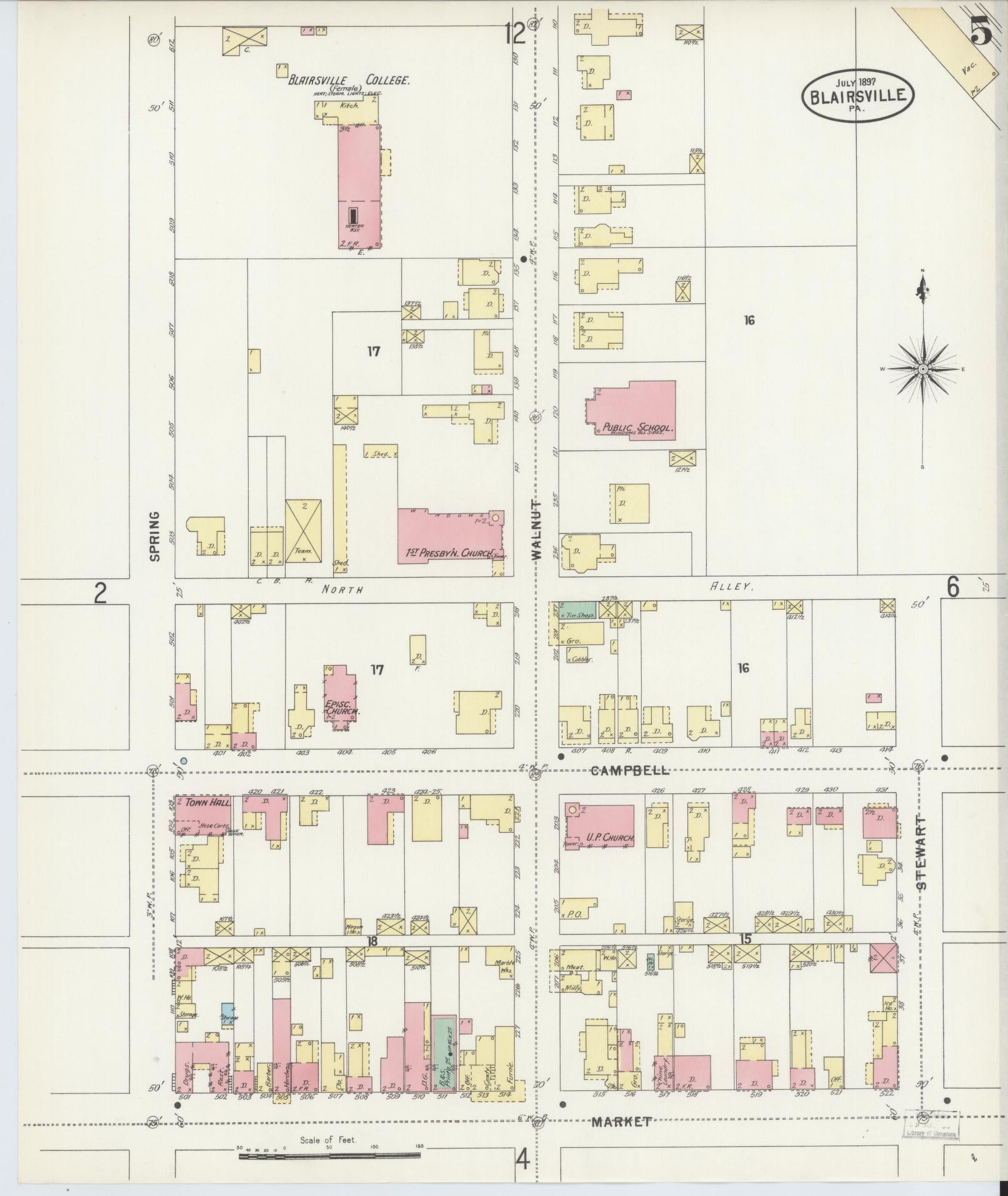 Sanborn Fire Insurance Map from Blairsville, Indiana County, Pennsylvania (1897), Sheet #0005 - Historic Sanborn Fire Insurance Map Print, vintage old map wall art, antique decor, genealogy gift, Pennsylvania Pennsylvania map