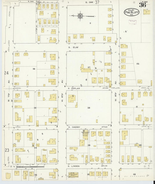 Sanborn Fire Insurance Map from Pine Bluff, Jefferson County, Arkansas (1913), Sheet #0036 - Historic Sanborn Fire Insurance Map Print, vintage old map wall art, antique decor, genealogy gift, Arkansas Arkansas map