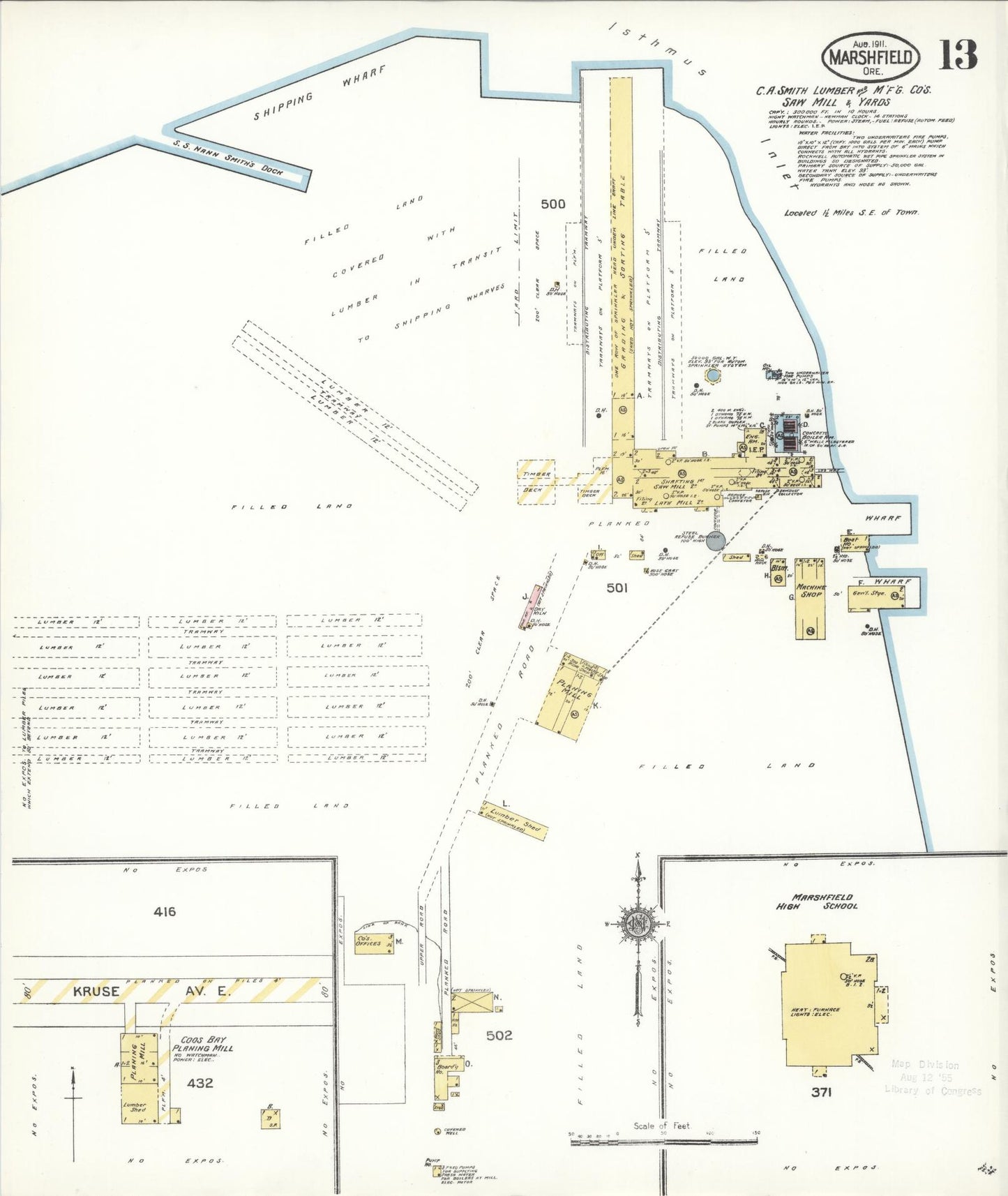 Sanborn Fire Insurance Map from Marshfield, Coos County, Oregon (1911), Sheet #0013 - Complete Map Set gallery image, historic Sanborn map, vintage wall art, Oregon Oregon