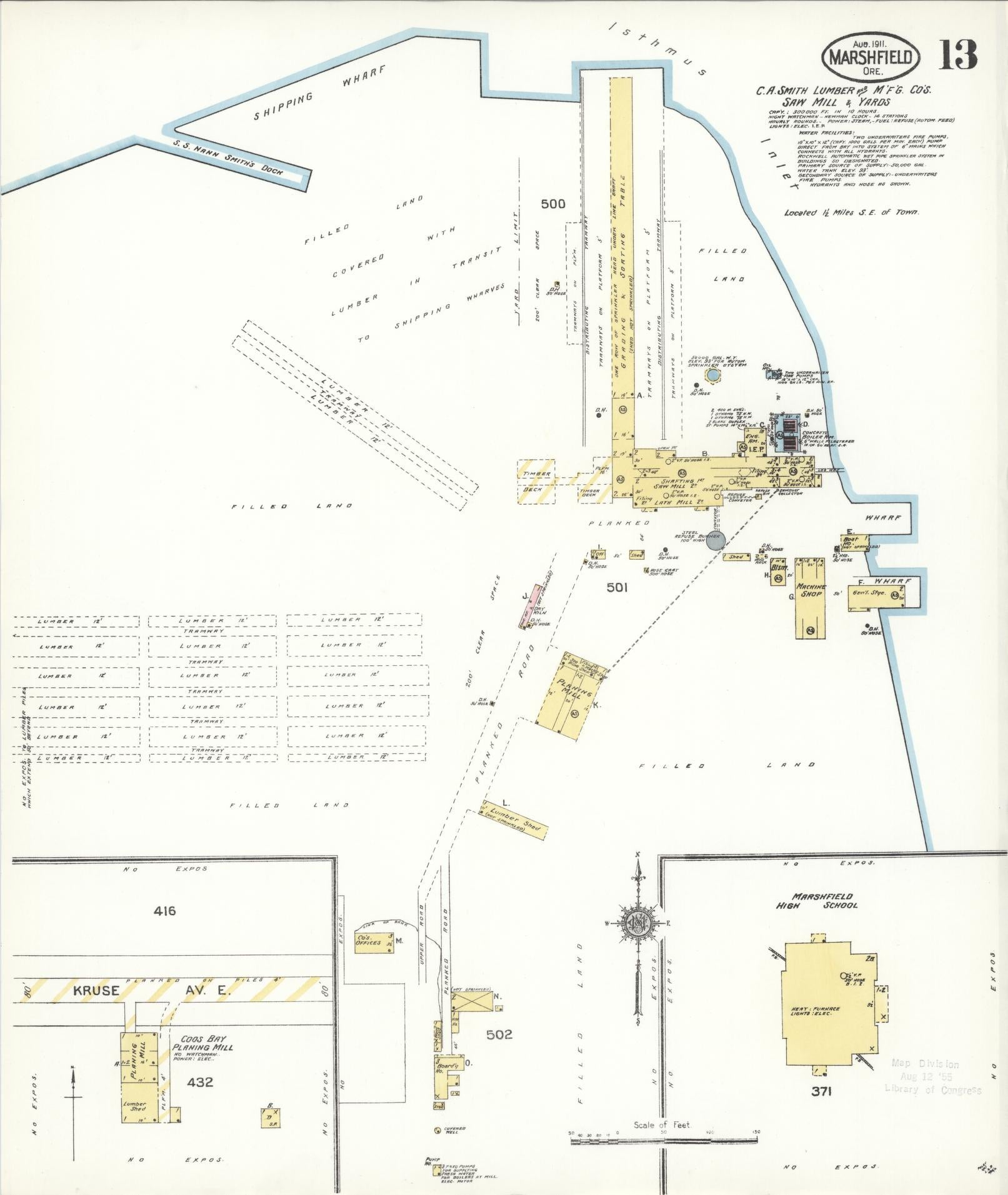 Sanborn Fire Insurance Map from Marshfield, Coos County, Oregon (1911), Sheet #0013 - Complete Map Set gallery image, historic Sanborn map, vintage wall art, Oregon Oregon