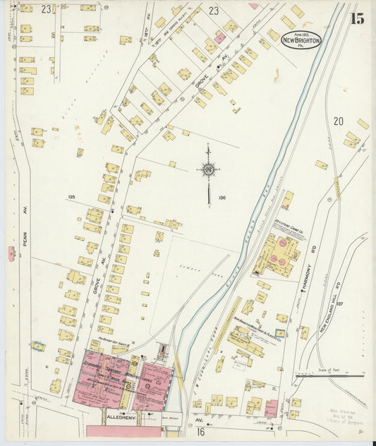 Sanborn Fire Insurance Map from New Brighton, Beaver County, Pennsylvania (1913), Sheet #0015 - Historic Sanborn Fire Insurance Map Print, vintage old map wall art, antique decor, genealogy gift, Pennsylvania Pennsylvania map
