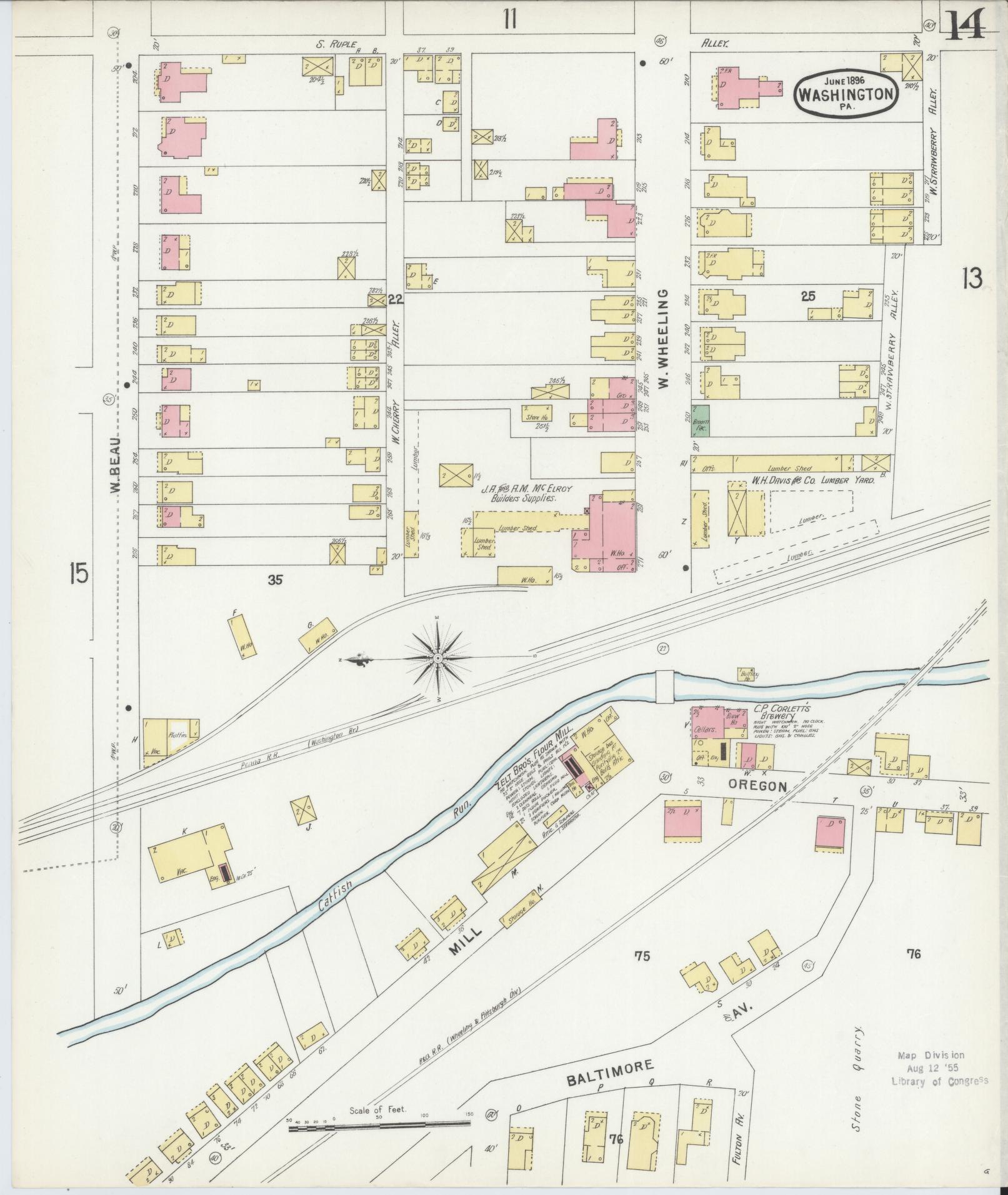 Sanborn Fire Insurance Map from Washington, Washington County, Pennsylvania (1896), Sheet #0014 - Historic Sanborn Fire Insurance Map Print, vintage old map wall art, antique decor, genealogy gift, Sanborn Fire Insurance Map from Washington Washington map