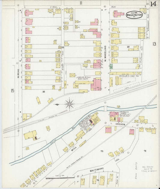 Sanborn Fire Insurance Map from Washington, Washington County, Pennsylvania (1896), Sheet #0014 - Historic Sanborn Fire Insurance Map Print, vintage old map wall art, antique decor, genealogy gift, Sanborn Fire Insurance Map from Washington Washington map