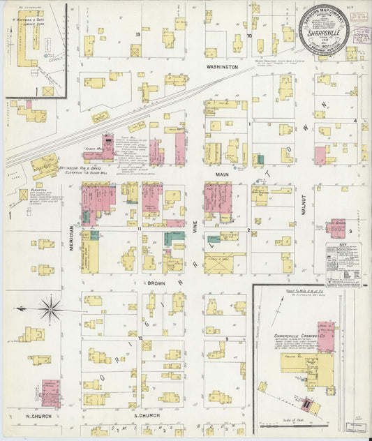 Sanborn Fire Insurance Map from Sharpsville, Tipton County, Indiana (1907), Sheet #0001 - Historic Sanborn Fire Insurance Map Print, vintage old map wall art, antique decor, genealogy gift, Indiana Indiana map