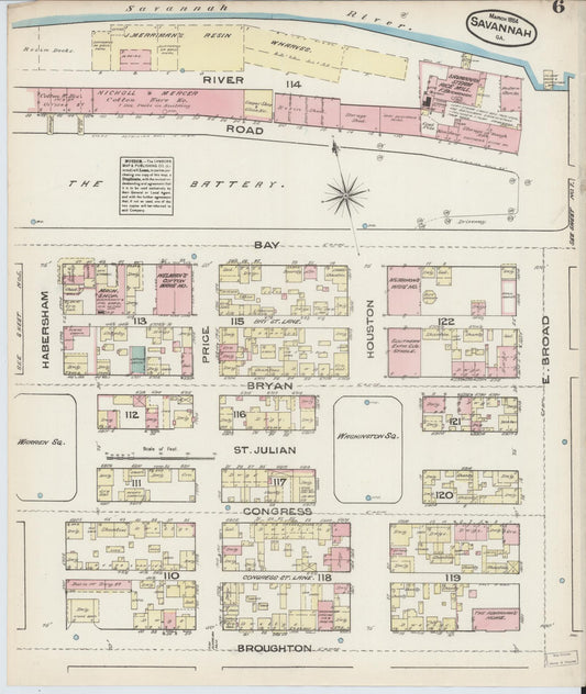 Sanborn Fire Insurance Map from Savannah, Chatham County, Georgia (1884), Sheet #0006 - Historic Sanborn Fire Insurance Map Print, vintage old map wall art, antique decor, genealogy gift, Georgia Georgia map