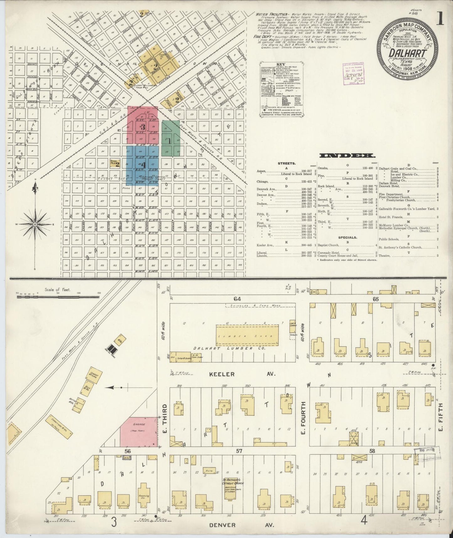 Sanborn Fire Insurance Map from Dalhart, Dallam And Hartley County, Texas. (1908) – Historic Sanborn Fire Insurance Map Print