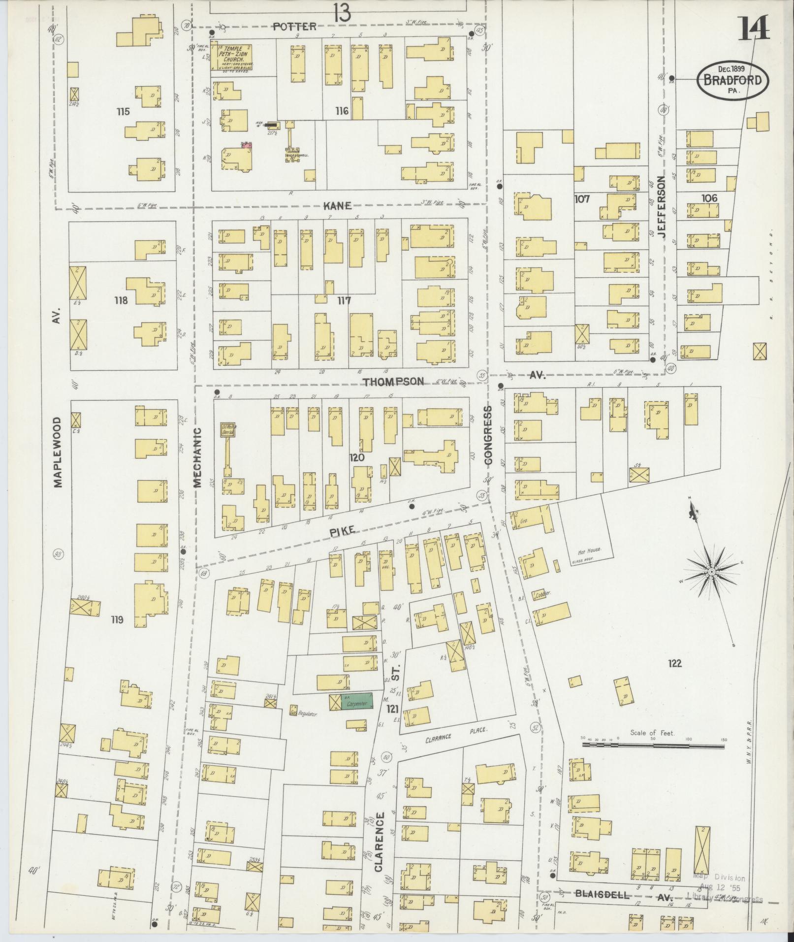 Sanborn Fire Insurance Map from Bradford, McKean County, Pennsylvania (1899), Sheet #0014 - Historic Sanborn Fire Insurance Map Print, vintage old map wall art, antique decor, genealogy gift, Pennsylvania Pennsylvania map
