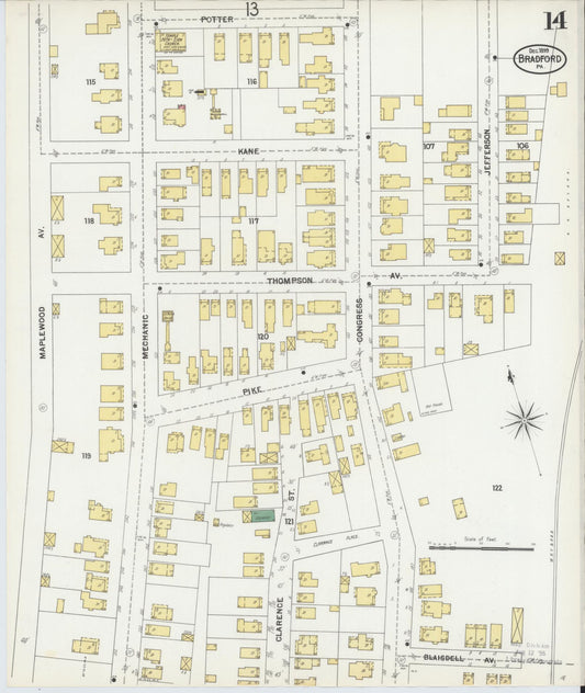 Sanborn Fire Insurance Map from Bradford, McKean County, Pennsylvania (1899), Sheet #0014 - Historic Sanborn Fire Insurance Map Print, vintage old map wall art, antique decor, genealogy gift, Pennsylvania Pennsylvania map