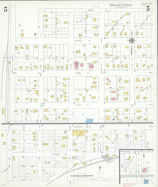 Sanborn Fire Insurance Map from Hebron, Thayer County, Nebraska (1937), Sheet #0005 - Historic Sanborn Fire Insurance Map Print, vintage old map wall art, antique decor, genealogy gift, Nebraska Nebraska map