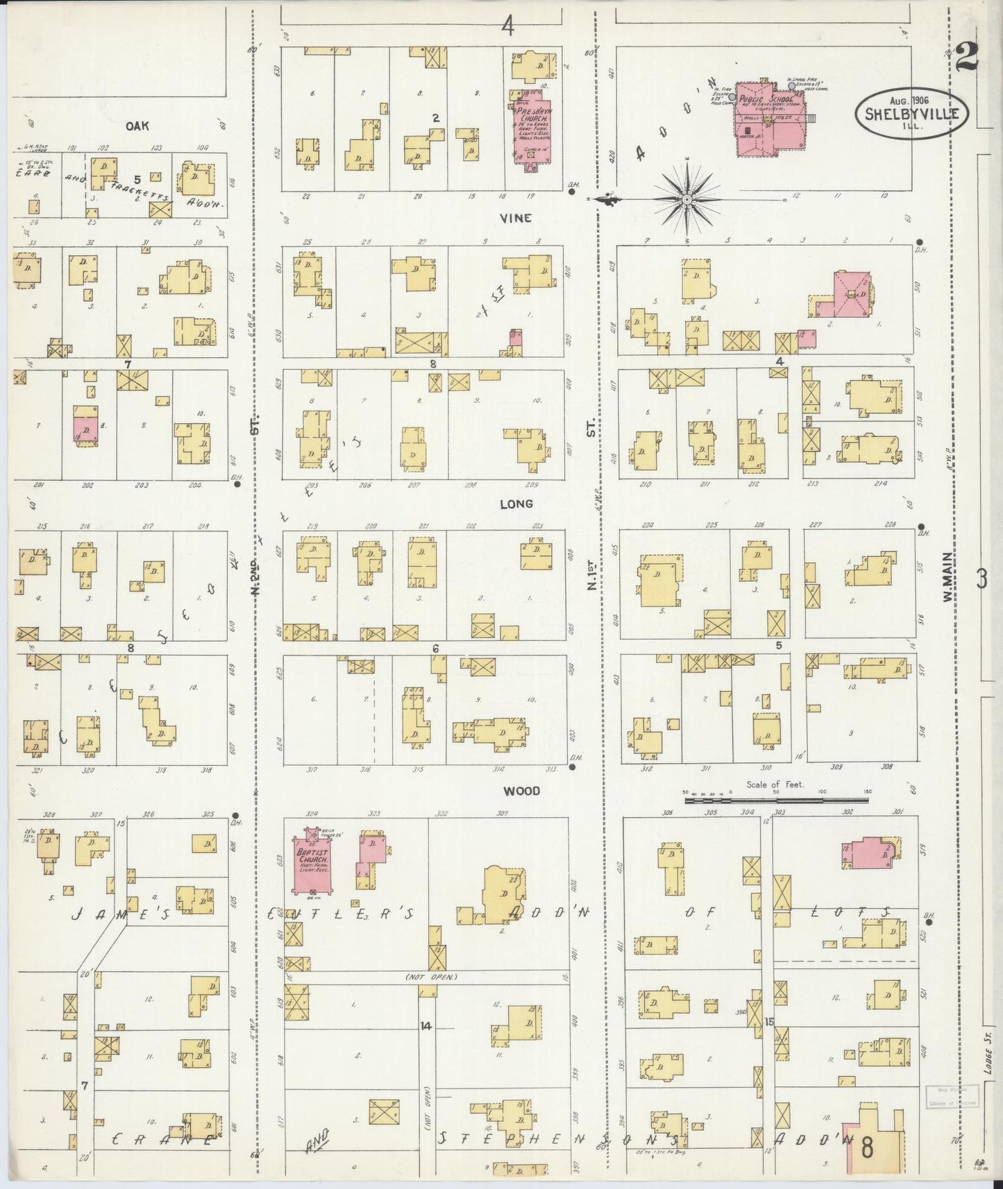 Sanborn Fire Insurance Map from Shelbyville, Shelby County, Illinois (1906), Sheet #0002 - Complete Map Set gallery image, historic Sanborn map, vintage wall art, Illinois Illinois