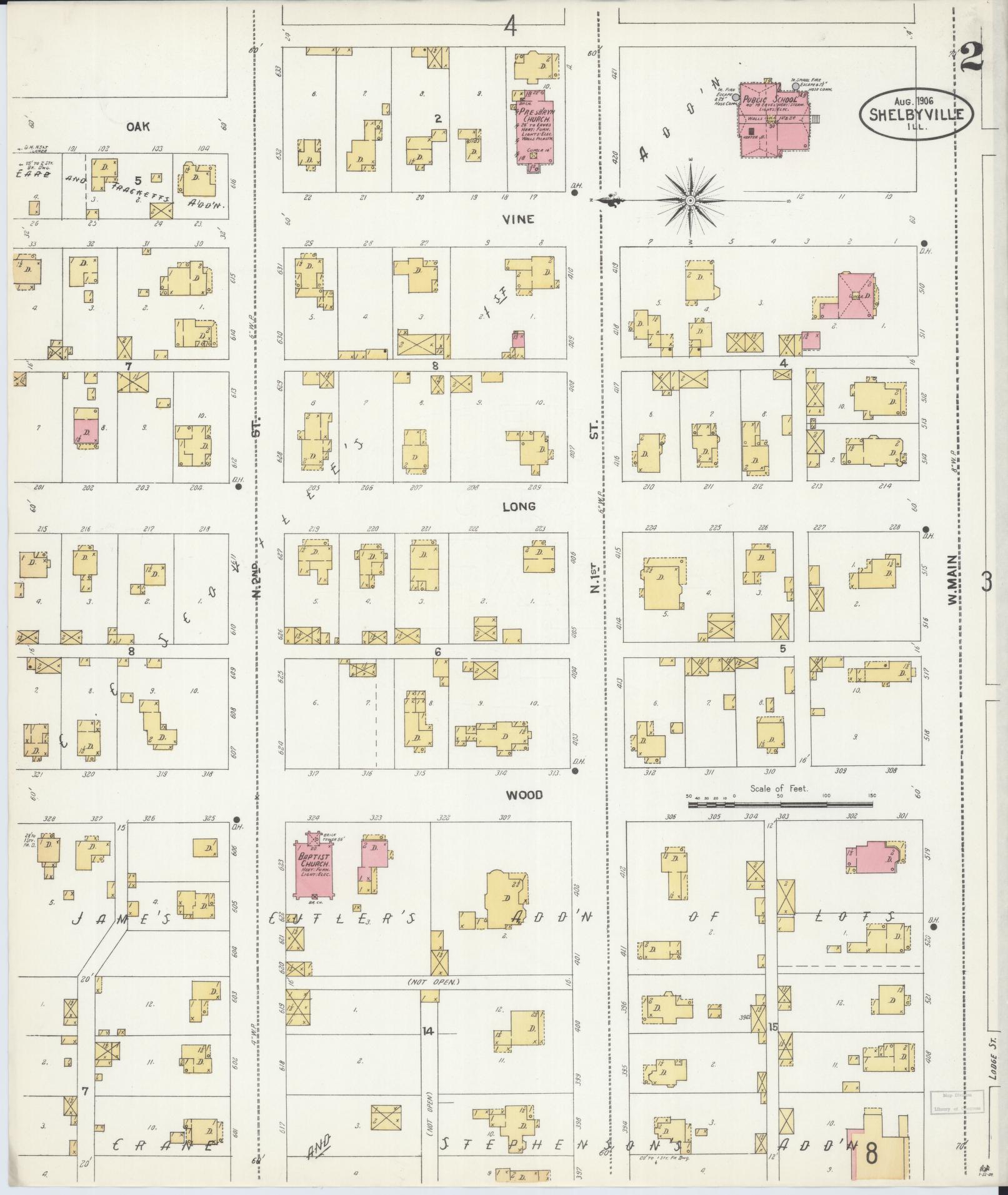 Sanborn Fire Insurance Map from Shelbyville, Shelby County, Illinois (1906), Sheet #0002 - Complete Map Set gallery image, historic Sanborn map, vintage wall art, Illinois Illinois