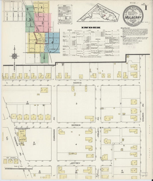 Sanborn Fire Insurance Map from Mulberry, Polk County, Florida (1914), Sheet #0001 - Complete Map Set gallery image, historic Sanborn map, vintage wall art, Florida Florida