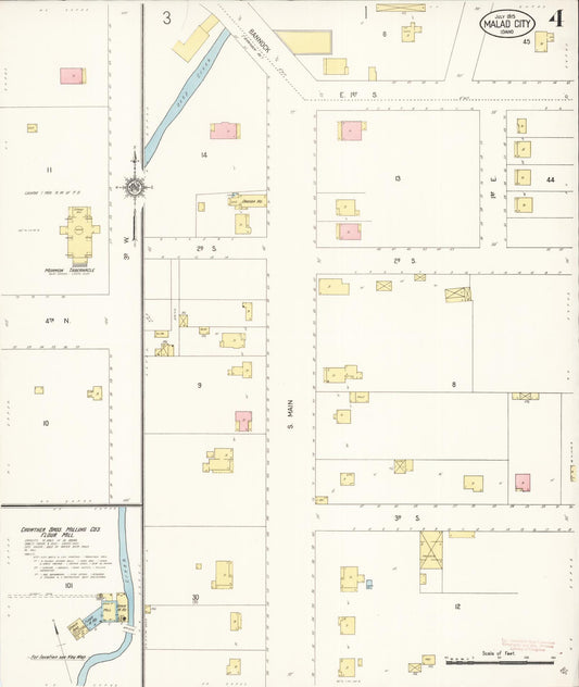 Sanborn Fire Insurance Map from Malad City, Oneida County, Idaho (1915), Sheet #0004 - Historic Sanborn Fire Insurance Map Print, vintage old map wall art, antique decor, genealogy gift, Idaho Idaho map