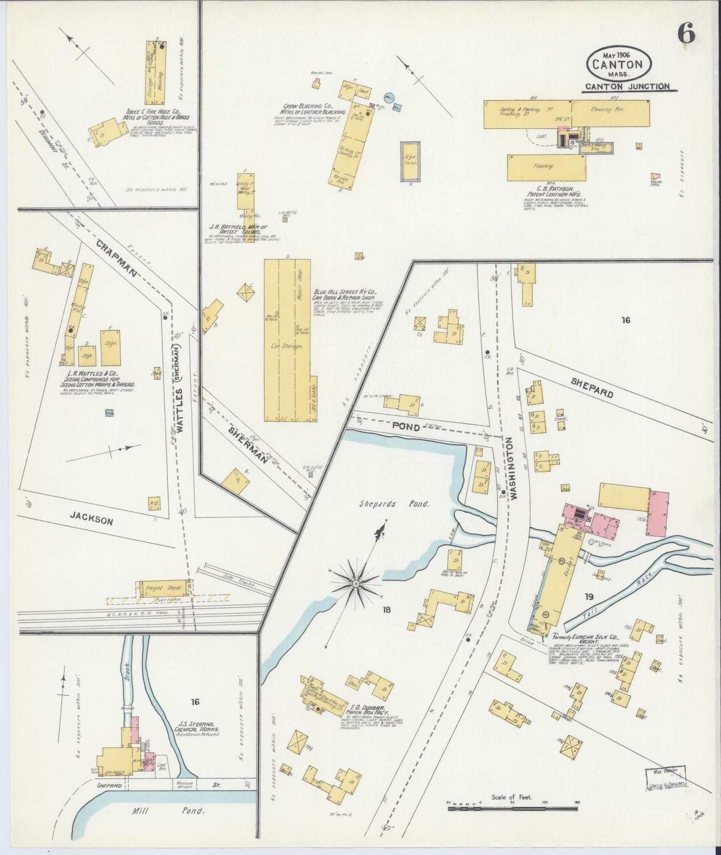 Sanborn Fire Insurance Map from Canton, Norfolk County, Massachusetts (1906), Sheet #0006 - Complete Map Set gallery image, historic Sanborn map, vintage wall art, Massachusetts Massachusetts