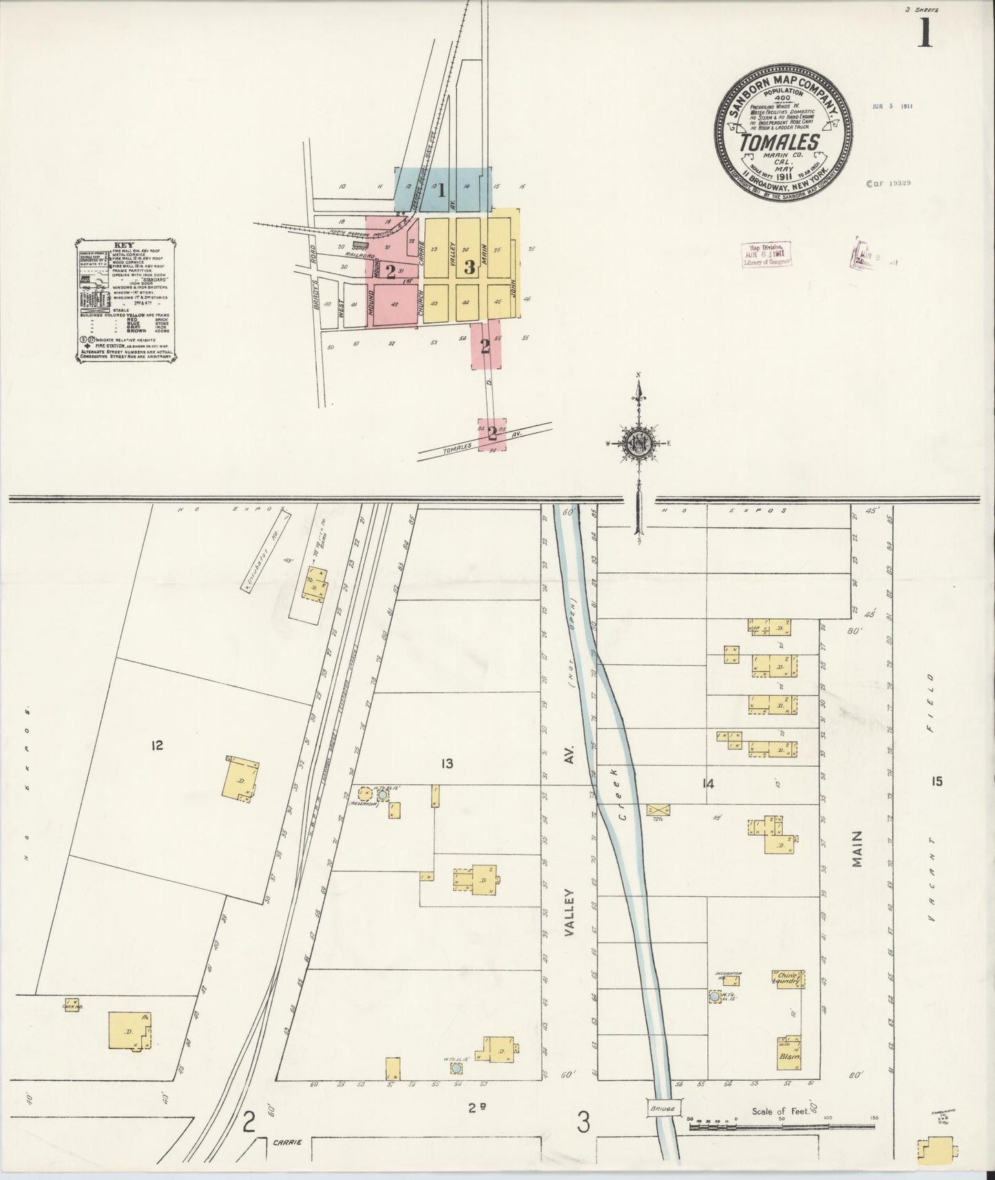 Sanborn Fire Insurance Map from Tomales, Marin County, California (1911), Sheet #0001 - Complete Map Set gallery image, historic Sanborn map, vintage wall art, California California