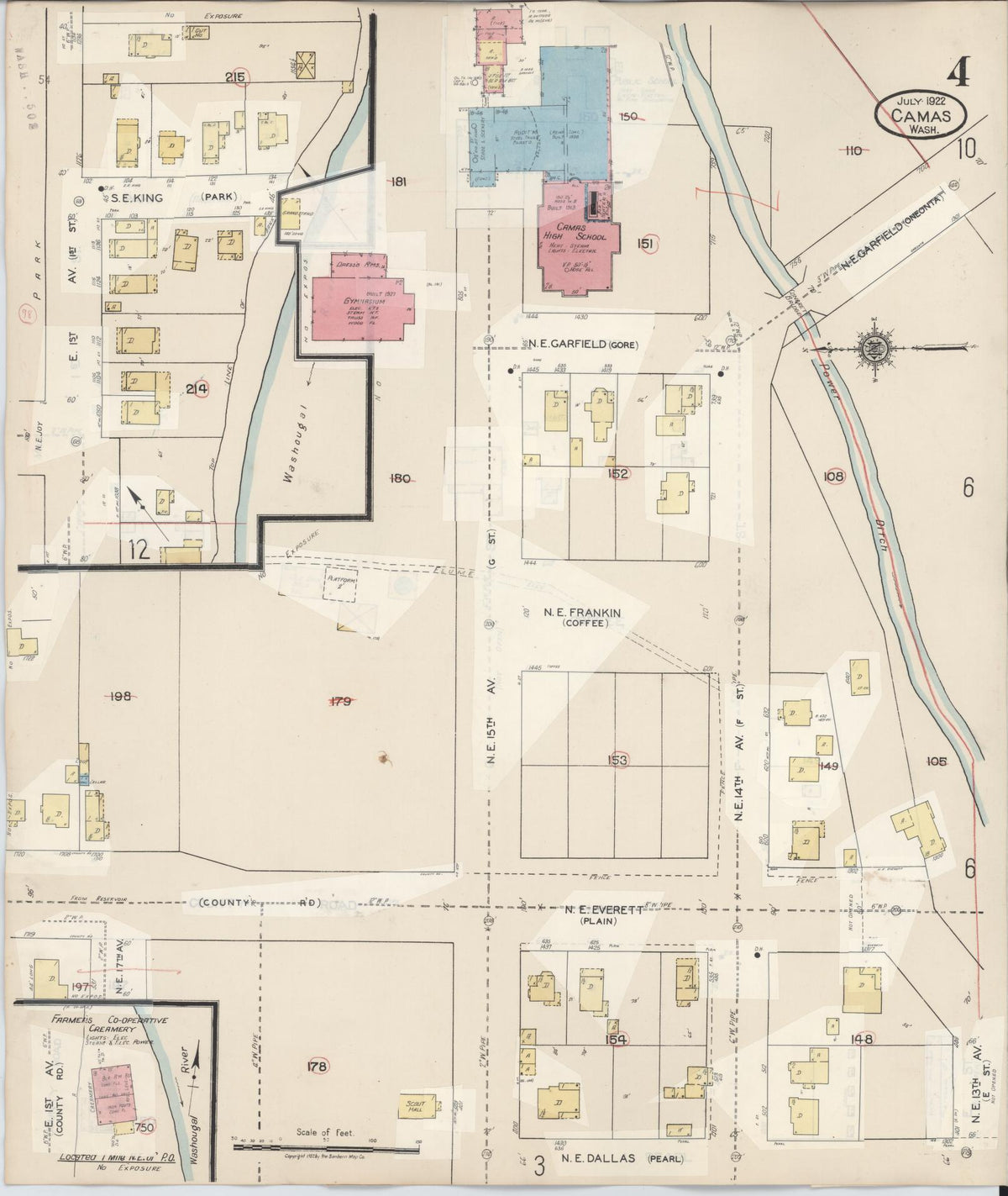Sanborn Fire Insurance Map from Camas, Clark County, Washington (1943), Sheet #0004 - Historic Sanborn Fire Insurance Map Print, vintage old map wall art, antique decor, genealogy gift, Washington Washington map