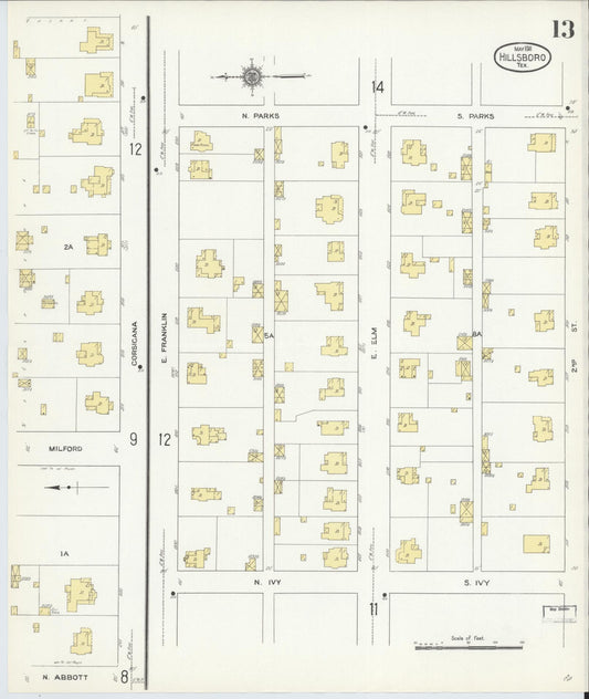 Sanborn Fire Insurance Map from Hillsboro, Hill County, Texas (1911), Sheet #0013 - Historic Sanborn Fire Insurance Map Print, vintage old map wall art, antique decor, genealogy gift, Texas Texas map