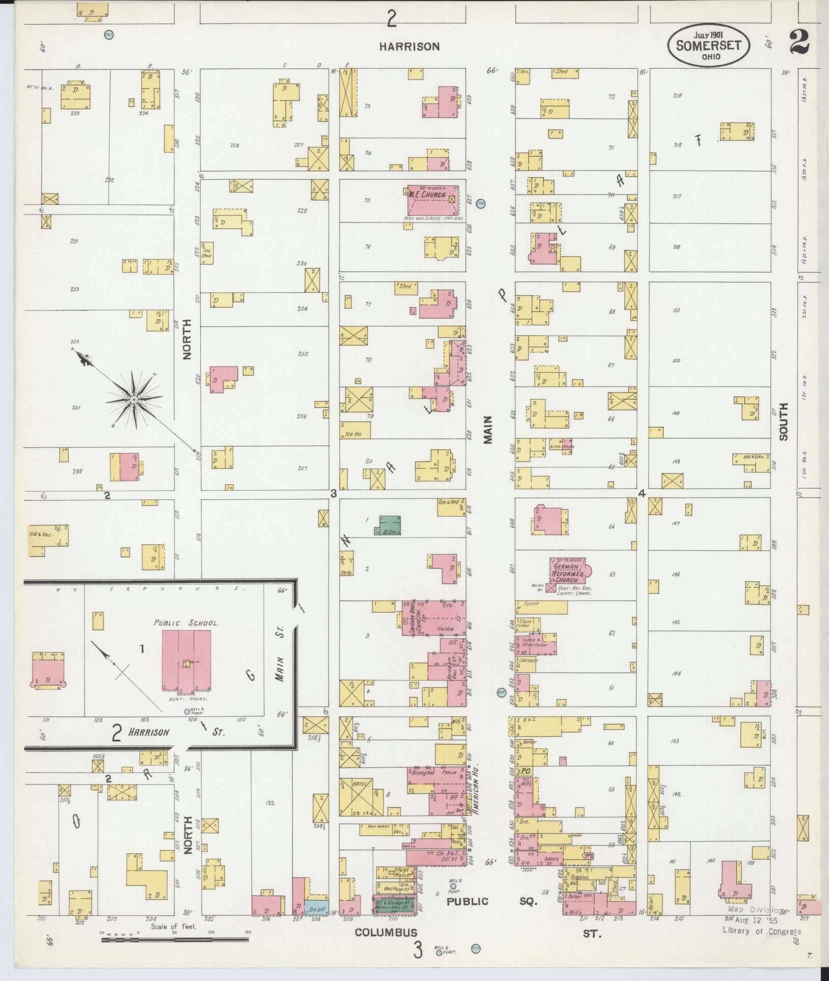Sanborn Fire Insurance Map from Somerset, Perry County, Ohio (1901), Sheet #0002 - Complete Map Set gallery image, historic Sanborn map, vintage wall art, Ohio Ohio