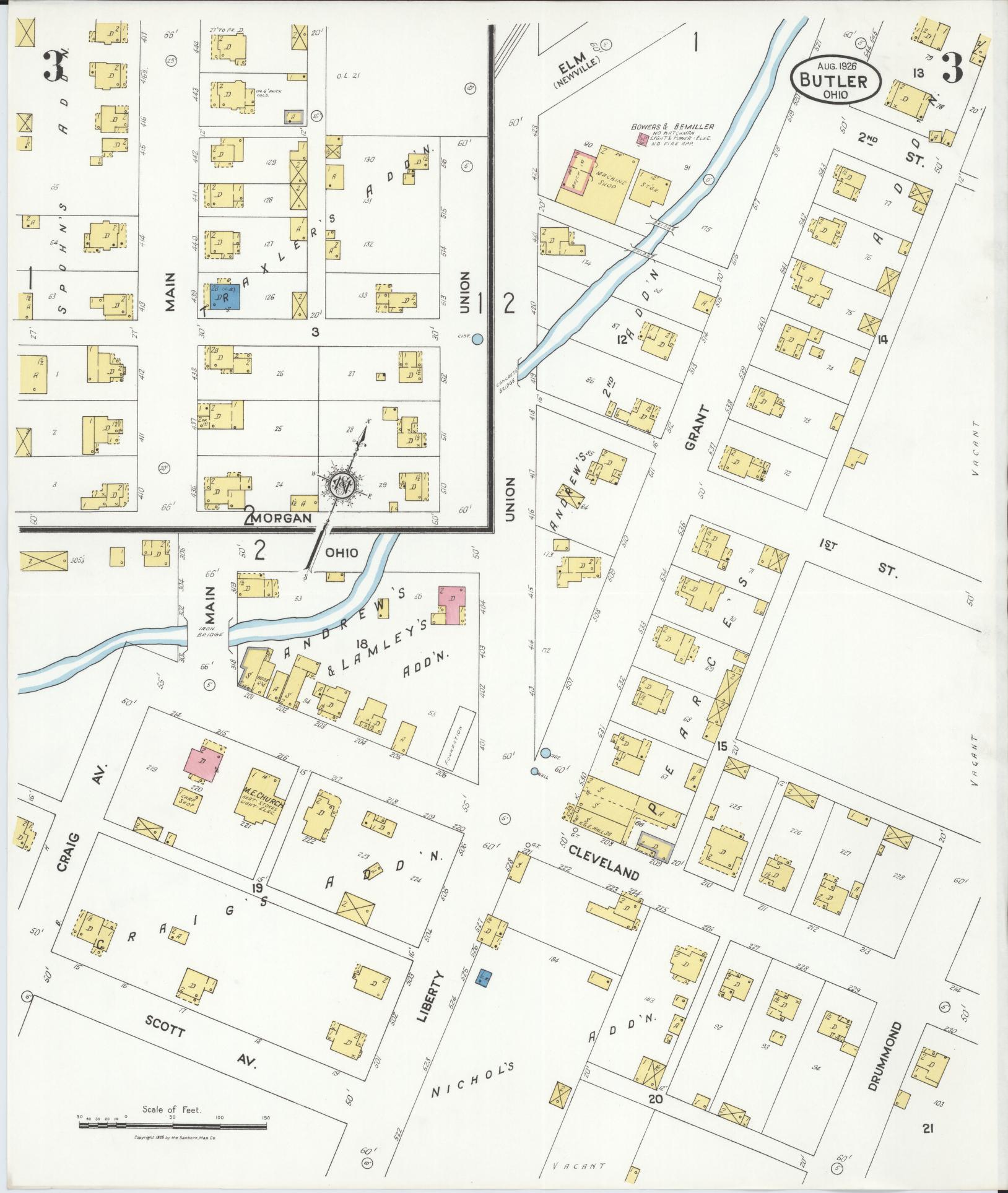 Sanborn Fire Insurance Map from Butler, Richland County, Ohio (1926), Sheet #0003 - Historic Sanborn Fire Insurance Map Print, vintage old map wall art, antique decor, genealogy gift, Ohio Ohio map