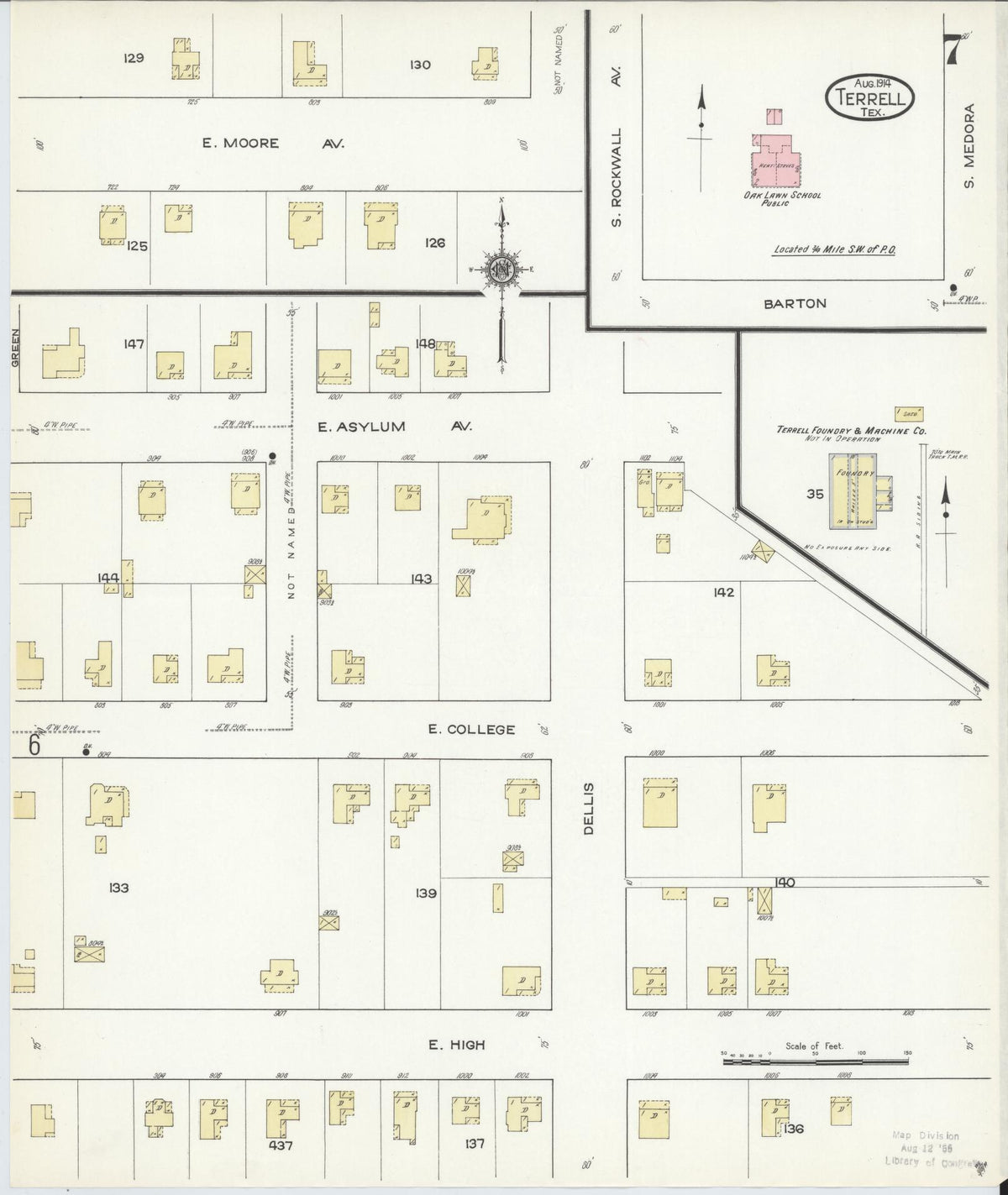 Sanborn Fire Insurance Map from Terrell, Kaufman County, Texas (1914), Sheet #0007 - Complete Map Set gallery image, historic Sanborn map, vintage wall art, Texas Texas