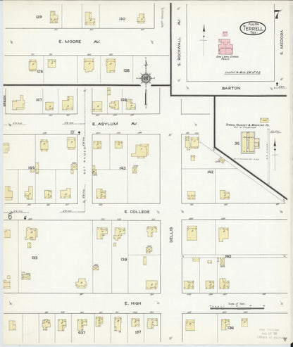 Sanborn Fire Insurance Map from Terrell, Kaufman County, Texas (1914), Sheet #0007 - Complete Map Set gallery image, historic Sanborn map, vintage wall art, Texas Texas