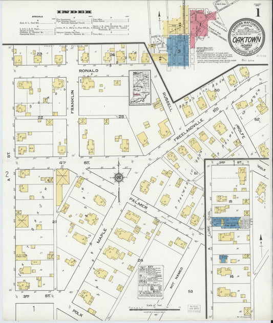 Sanborn Fire Insurance Map from Oaktown, Knox County, Indiana (1921), Sheet #0001 - Historic Sanborn Fire Insurance Map Print, vintage old map wall art, antique decor, genealogy gift, Indiana Indiana map