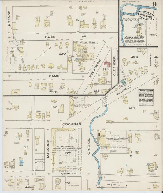 Sanborn Fire Insurance Map from Dallas, Dallas County, Texas (1885), Sheet #0009 - Historic Sanborn Fire Insurance Map Print, vintage old map wall art, antique decor, genealogy gift, Texas Texas map