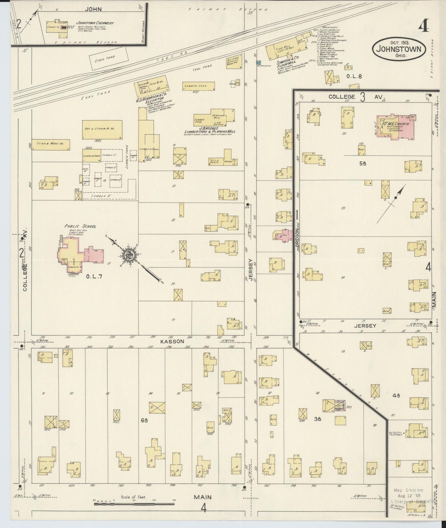 Sanborn Fire Insurance Map from Johnstown, Licking County, Ohio (1913), Sheet #0004 - Historic Sanborn Fire Insurance Map Print, vintage old map wall art, antique decor, genealogy gift, Ohio Ohio map