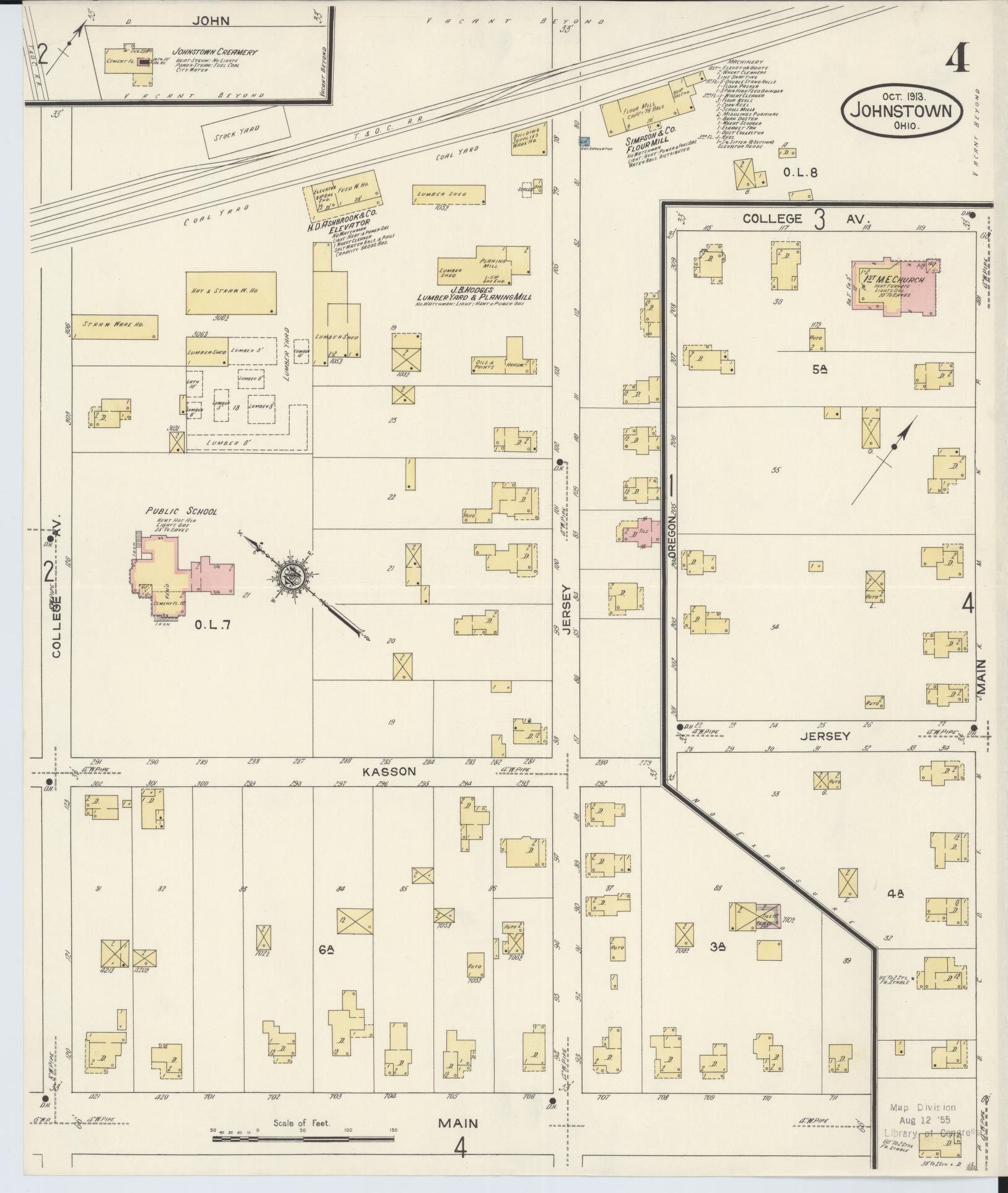 Sanborn Fire Insurance Map from Johnstown, Licking County, Ohio (1913), Sheet #0004 - Historic Sanborn Fire Insurance Map Print, vintage old map wall art, antique decor, genealogy gift, Ohio Ohio map