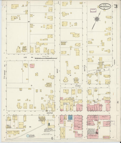 Sanborn Fire Insurance Map from Manassas, Independent Cities, Virginia (1912), Sheet #0003 - Complete Map Set gallery image, historic Sanborn map, vintage wall art, Virginia Virginia